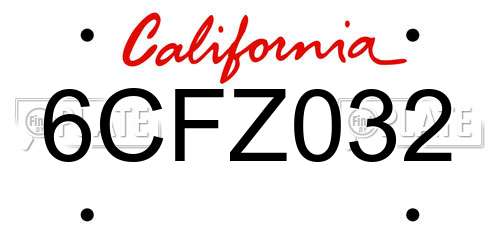 6CFZ032 California License Plate