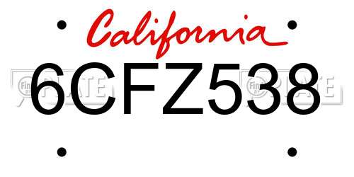 6CFZ538 California License Plate
