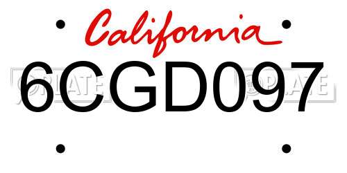 6CGD097 California License Plate