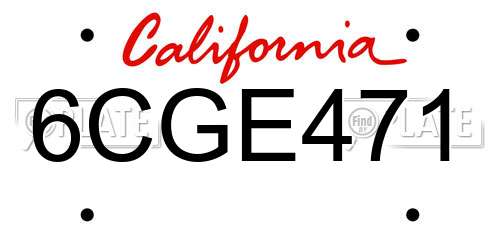 6CGE471 California License Plate