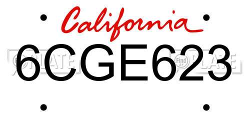 6CGE623 California License Plate