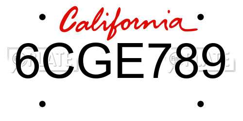 6CGE789 California License Plate