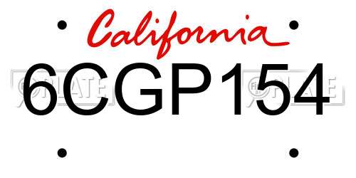 6CGP154 California License Plate