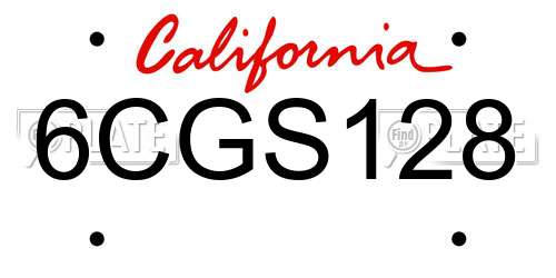 6CGS128 California License Plate