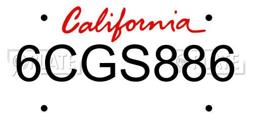 6CGS886 California License Plate