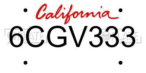6CGV333 California License Plate