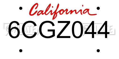 6CGZ044 California License Plate
