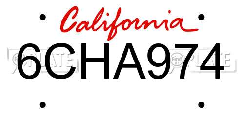 6CHA974 California License Plate