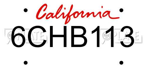 6CHB113 California License Plate