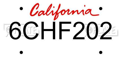 6CHF202 California License Plate