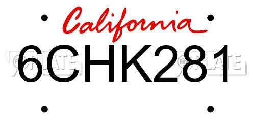6CHK281 California License Plate