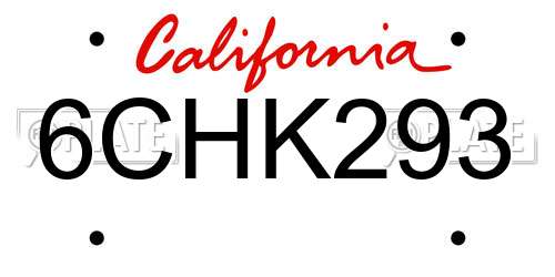 6CHK293 California License Plate