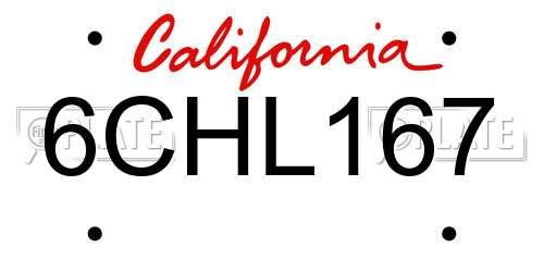 6CHL167 California License Plate