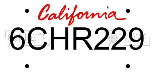 6CHR229 California License Plate