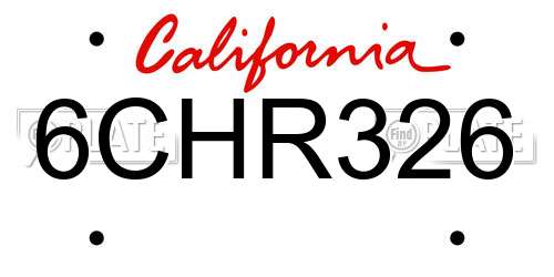 6CHR326 California License Plate