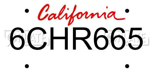 6CHR665 California License Plate
