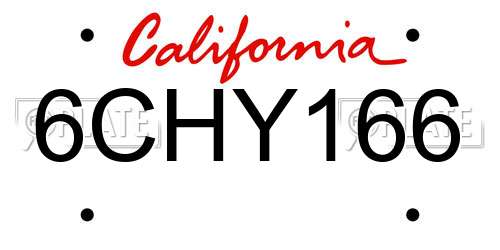 6CHY166 California License Plate