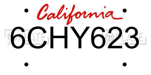6CHY623 California License Plate