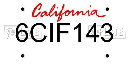 6CIF143 California License Plate