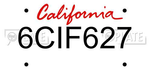 6CIF627 California License Plate