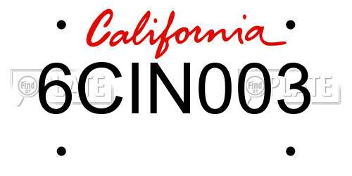 6CIN003 California License Plate