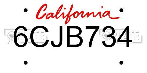 6CJB734 California License Plate