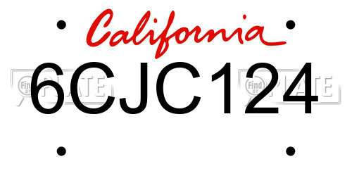 6CJC124 California License Plate