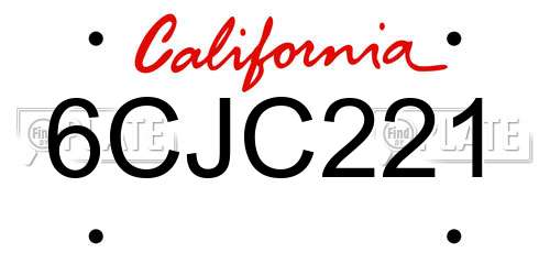 6CJC221 California License Plate