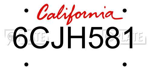 6CJH581 California License Plate
