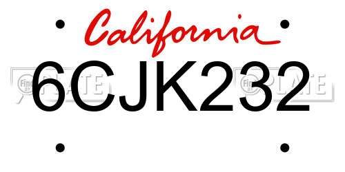 6CJK232 California License Plate