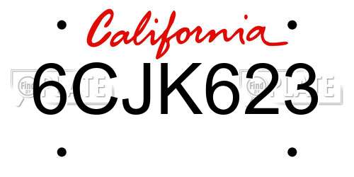 6CJK623 California License Plate