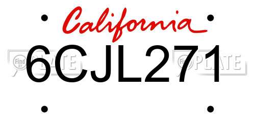 6CJL271 California License Plate