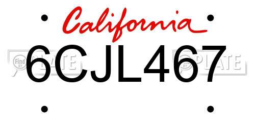 6CJL467 California License Plate