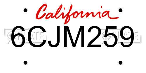 6CJM259 California License Plate