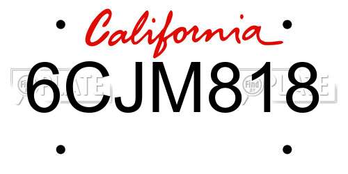 6CJM818 California License Plate