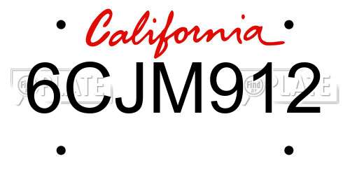 6CJM912 California License Plate