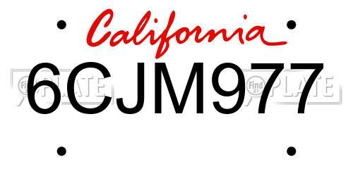 6CJM977 California License Plate