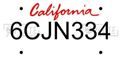 6CJN334 California License Plate