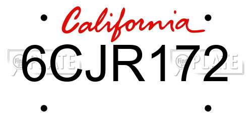 6CJR172 California License Plate