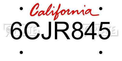 6CJR845 California License Plate