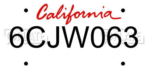 6CJW063 California License Plate