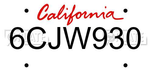 6CJW930 California License Plate
