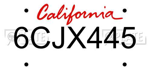 6CJX445 California License Plate