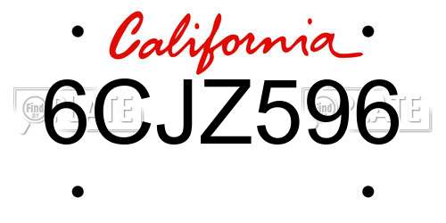 6CJZ596 California License Plate