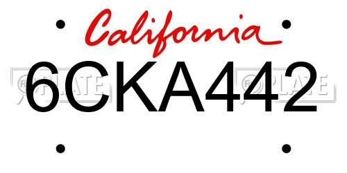 6CKA442 California License Plate