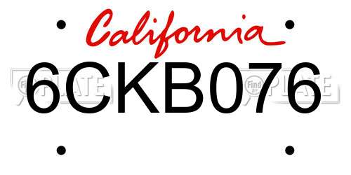6CKB076 California License Plate