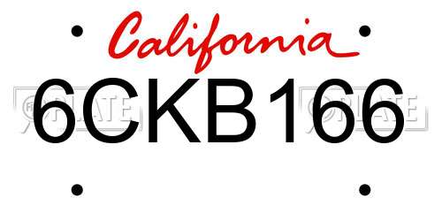 6CKB166 California License Plate