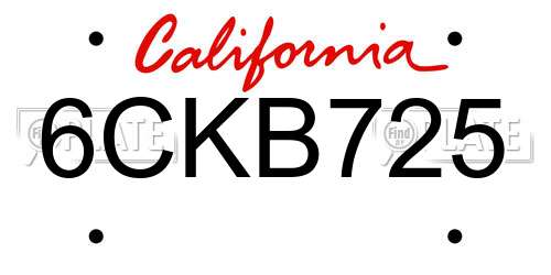6CKB725 California License Plate