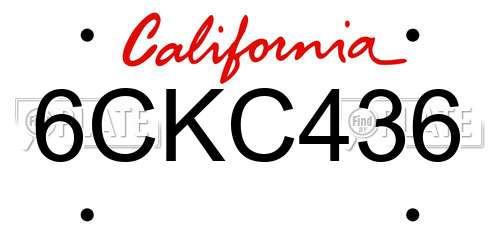 6CKC436 California License Plate