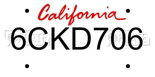 6CKD706 California License Plate